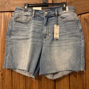Judy Blue high rise light wash raw hem shorts